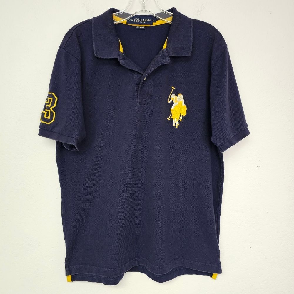 US Polo Assn Polo Blue Knit Collared Short Sleeve Large Logo Sz L Activewear
